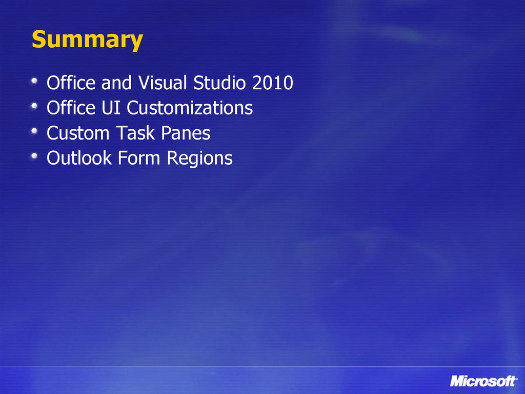 Summary Office and Visual Studio 2010 Office UI Customizations
