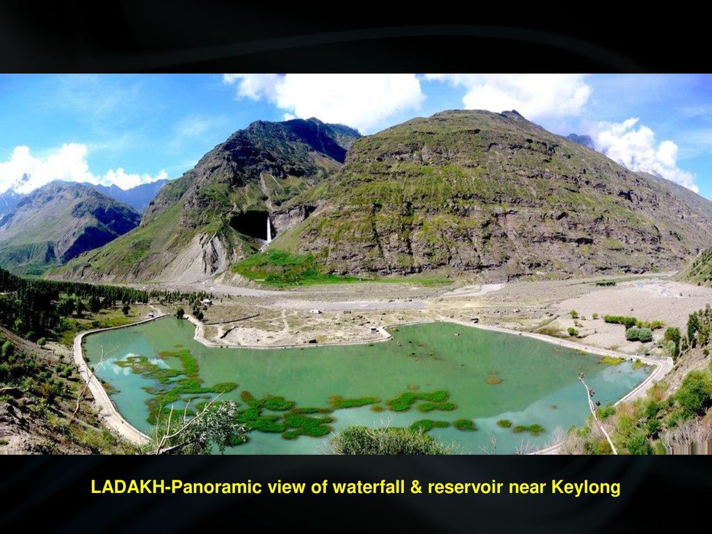 LADAKH-Panoramic view of waterfall & reservoir near Keylong