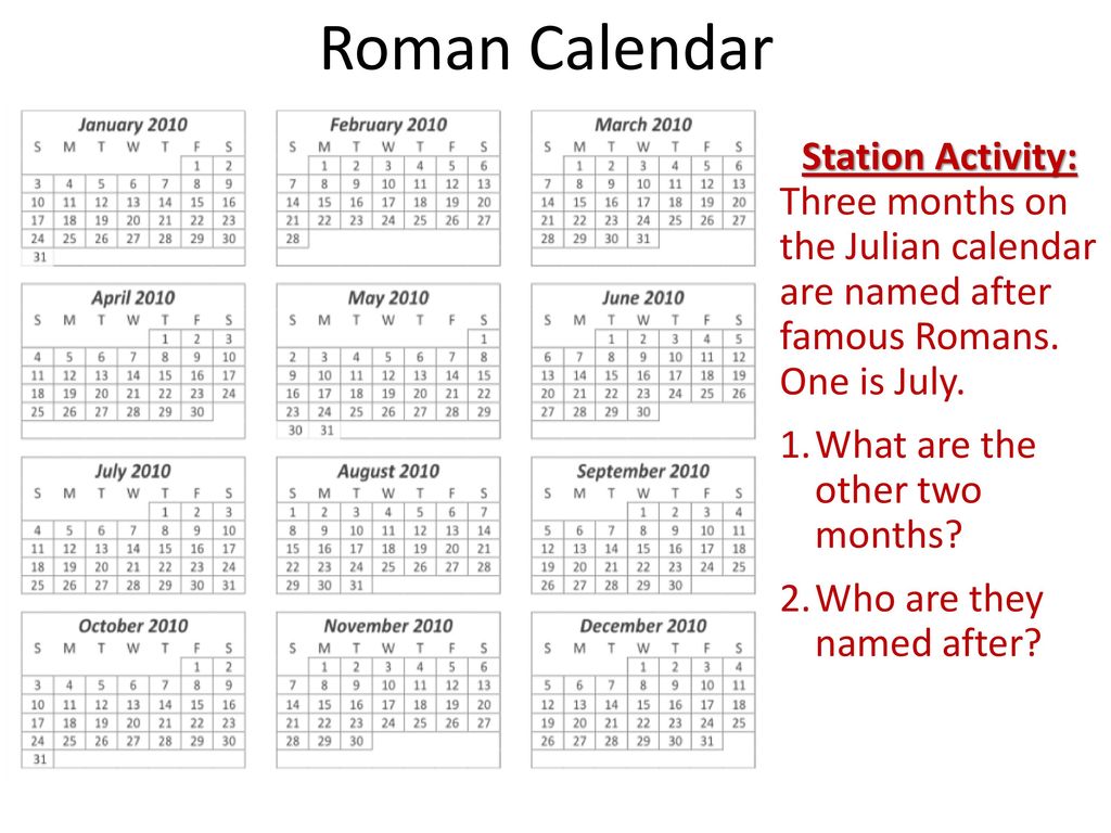 Месяцы римского календаря. Roman Calendar. Julian Calendar 2022. Календарь 2010.