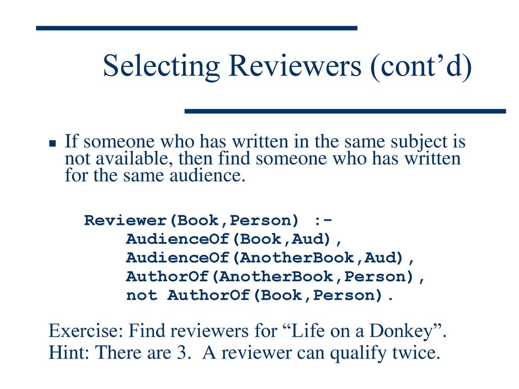 Selecting Reviewers (cont’d)