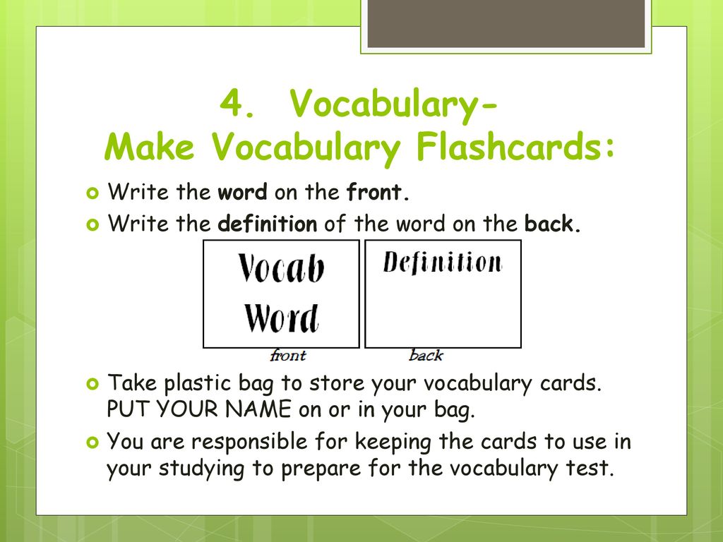 4. Vocabulary- Make Vocabulary Flashcards: