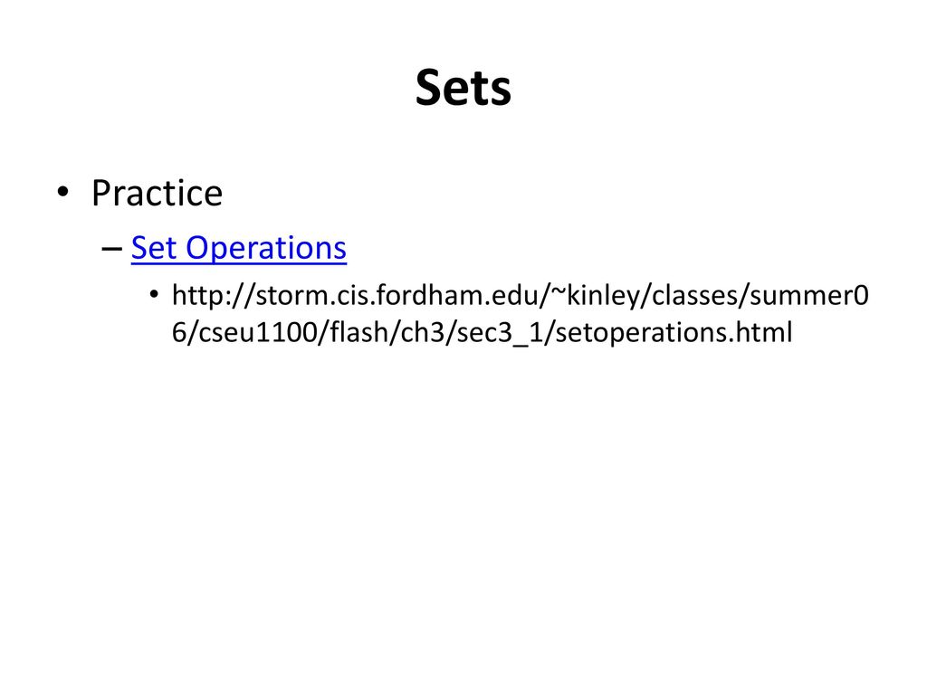 Sets Practice Set Operations