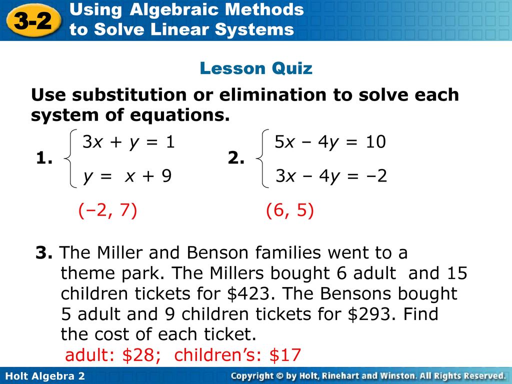 Used to quiz. Algebraic methods. Elimination and Substitution method. Substitution AMD Elimination.
