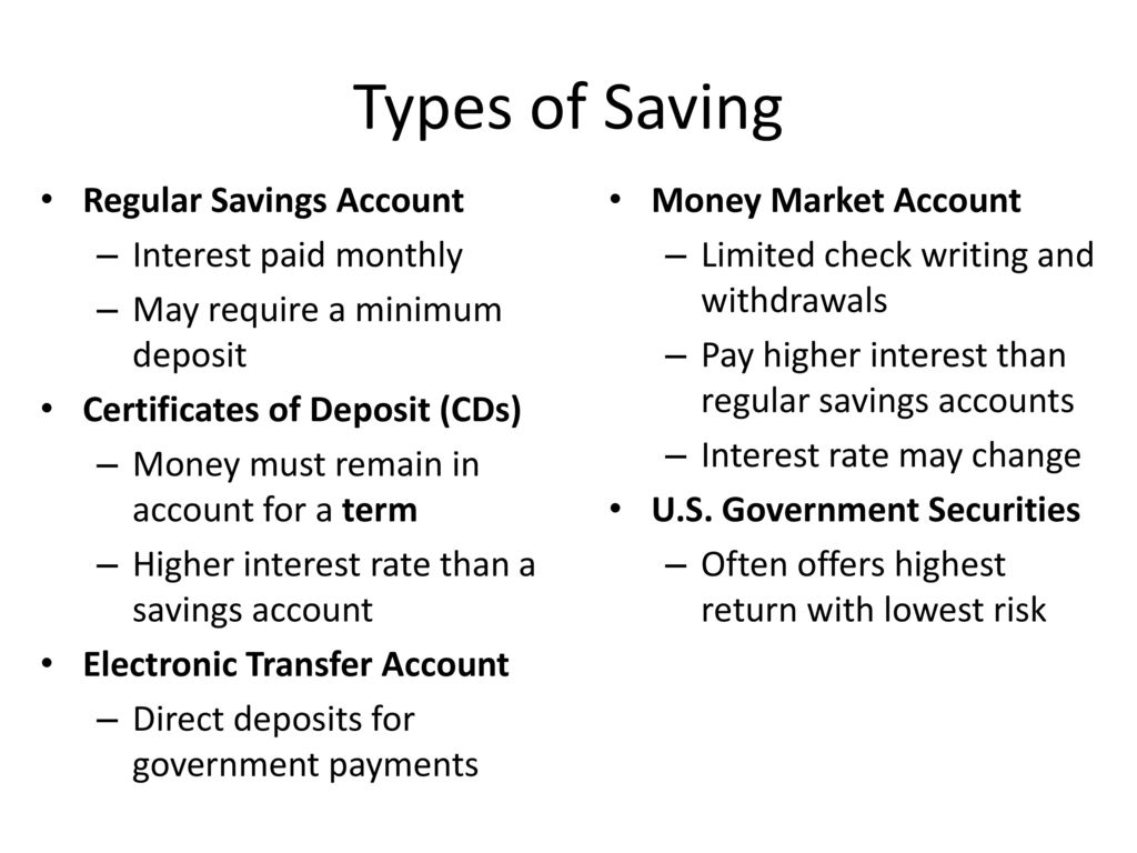 Types of savings. Types of Banks. Savings account. Savings and loan Association. Associated types