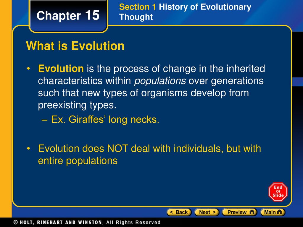 Chapter 15 Table of Contents Section 1 History of Evolutionary Thought