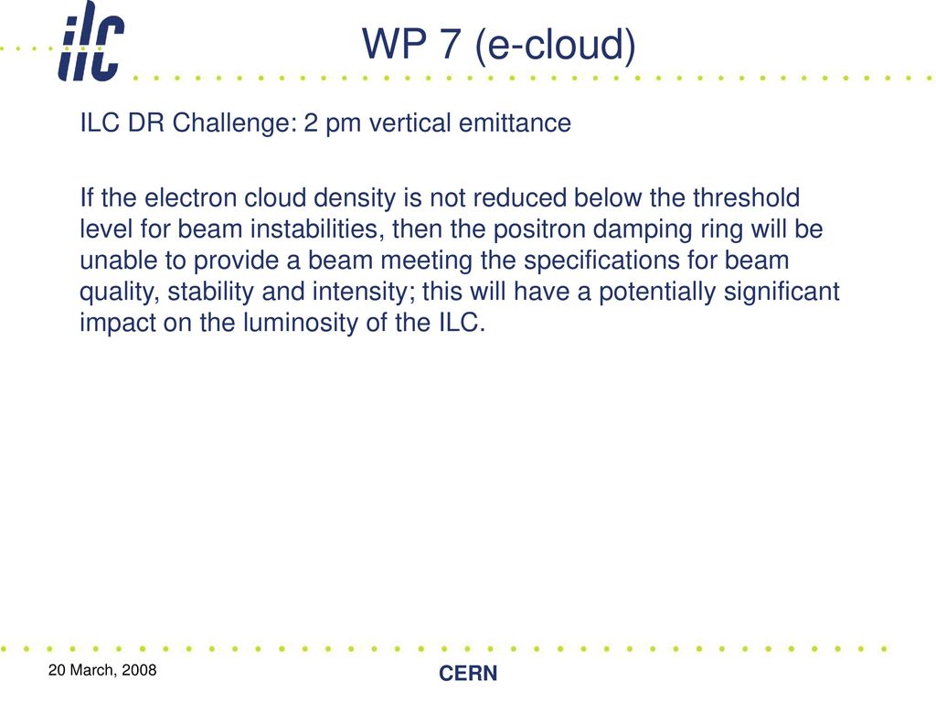 WP 7 (e-cloud) ILC DR Challenge: 2 pm vertical emittance