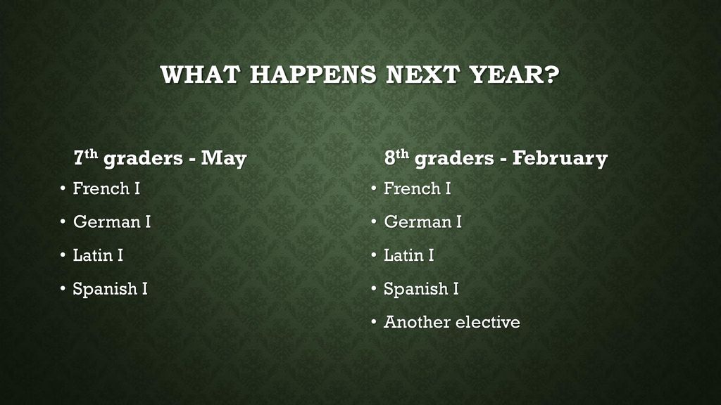 What happens next year 7th graders - May 8th graders - February