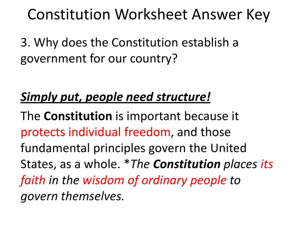 Constitution Worksheet Answer Key - ppt download Pertaining To Constitutional Principles Worksheet Answers