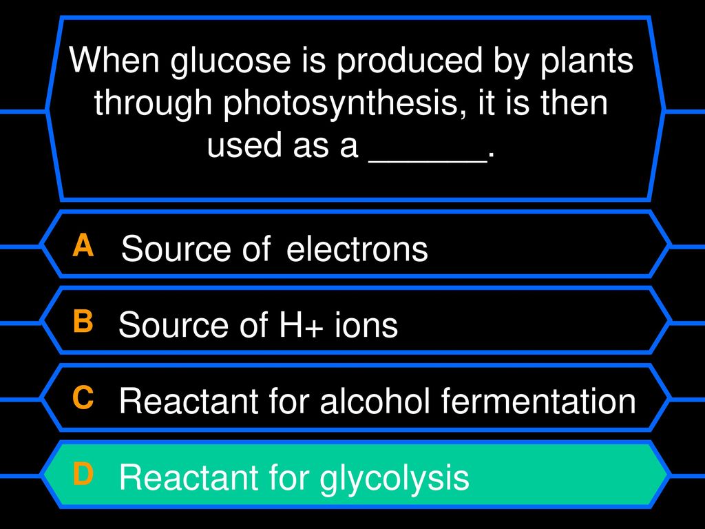 C Reactant for alcohol fermentation D Reactant for glycolysis