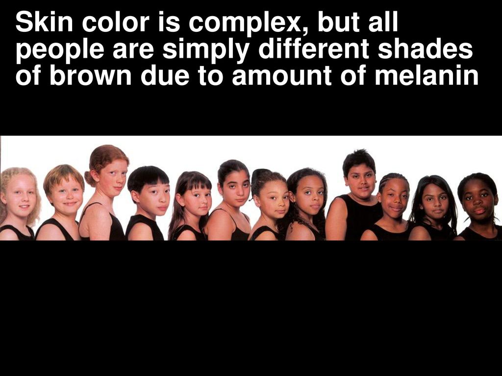 Skin Tones-Nat Geo Skin color is complex, but all people are simply different shades of brown due to amount of melanin.