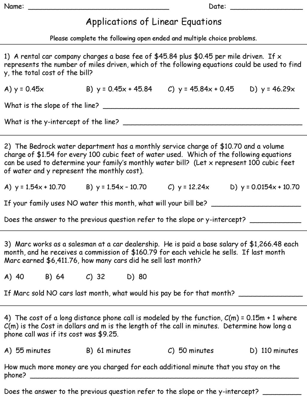 Applications of Linear Equations - ppt download