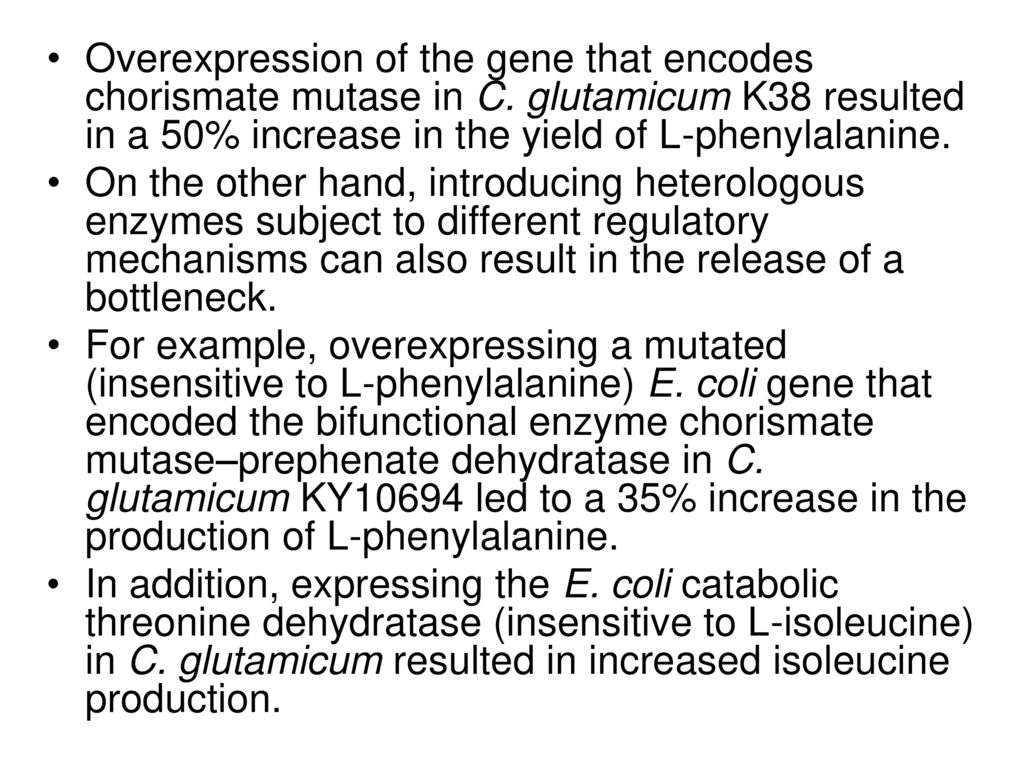 Overexpression of the gene that encodes chorismate mutase in C