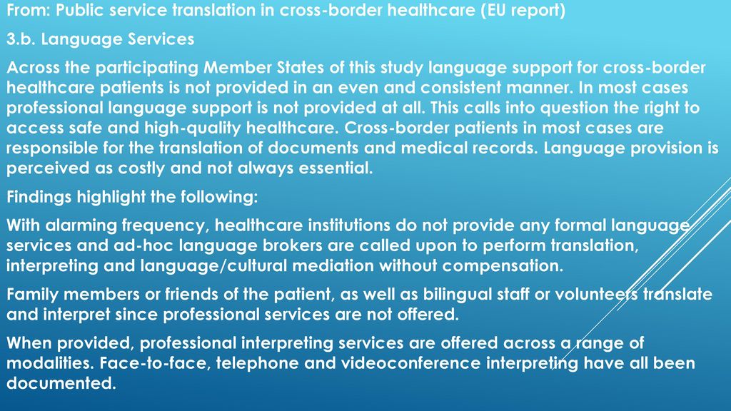 From: Public service translation in cross-border healthcare (EU report)