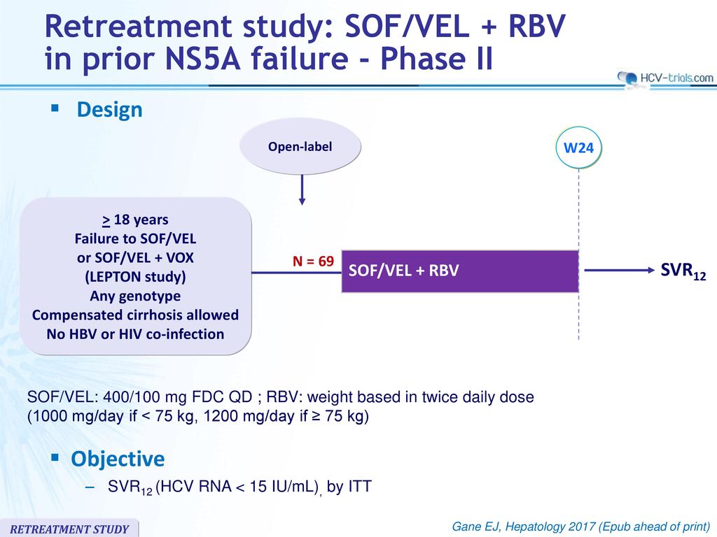 Retreatment study: SOF/VEL + RBV in prior NS5A failure - Phase II - ppt ...