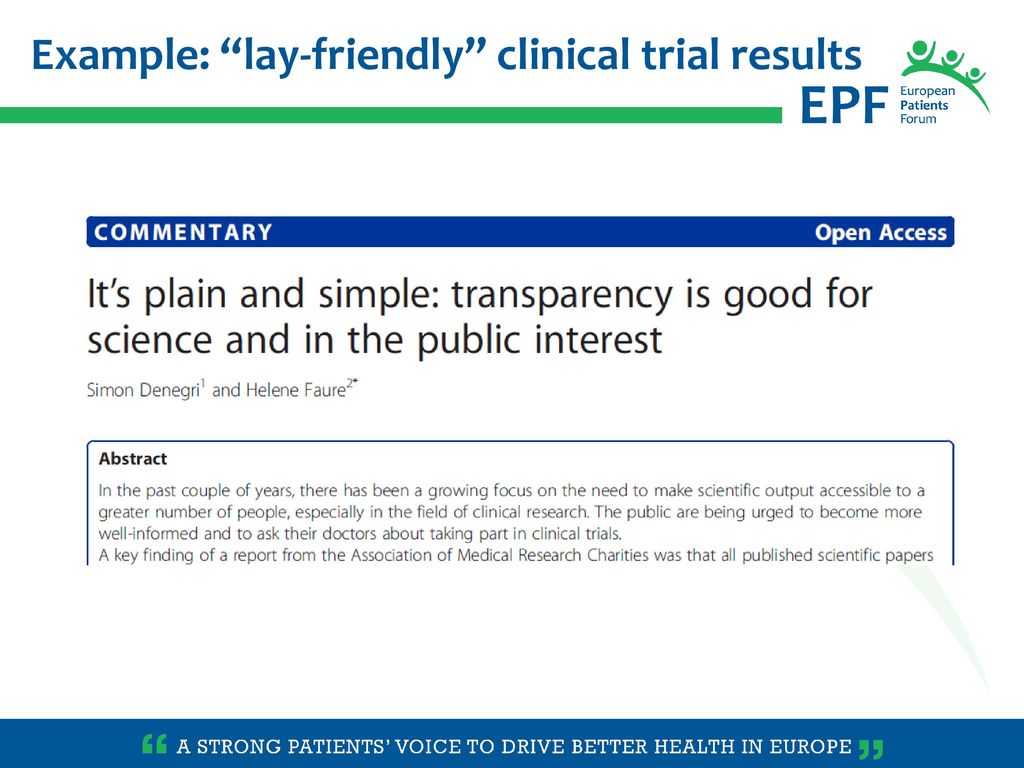 Example: lay-friendly clinical trial results