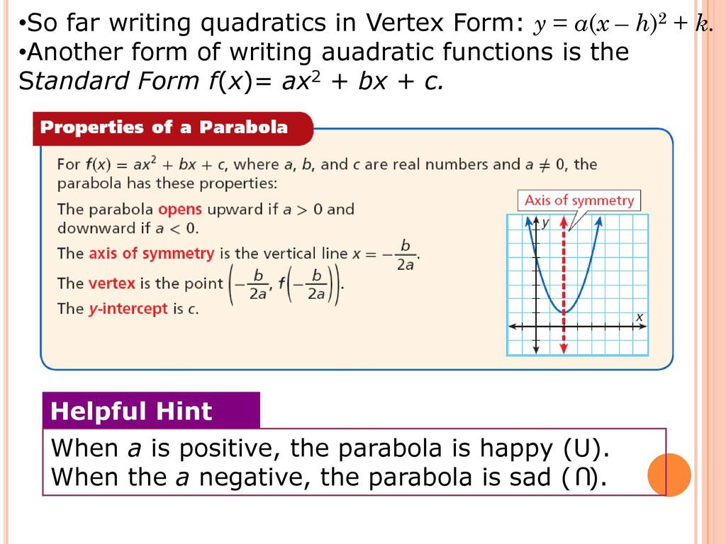 5 2 Properties Of Quadratic Functions In Standard Form Ppt Download 5 2 Properties Of Quadratic Functions In Standard Form Ppt Download