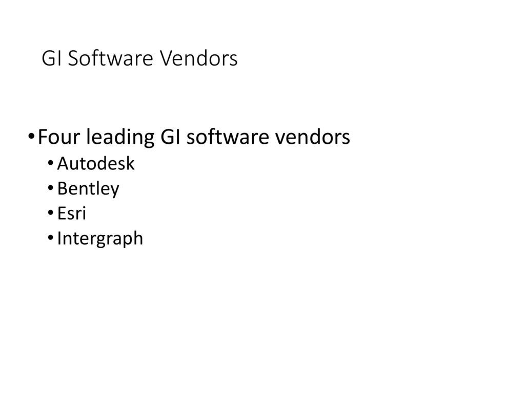 GI Software Vendors Four leading GI software vendors Autodesk Bentley