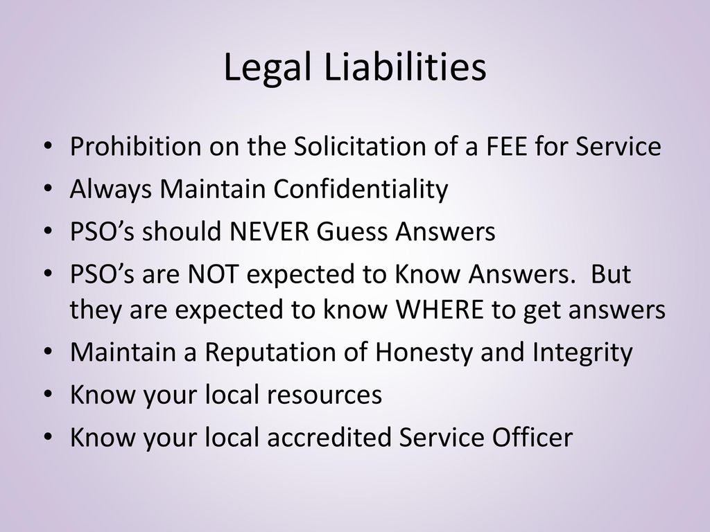 Legal Liabilities Prohibition on the Solicitation of a FEE for Service
