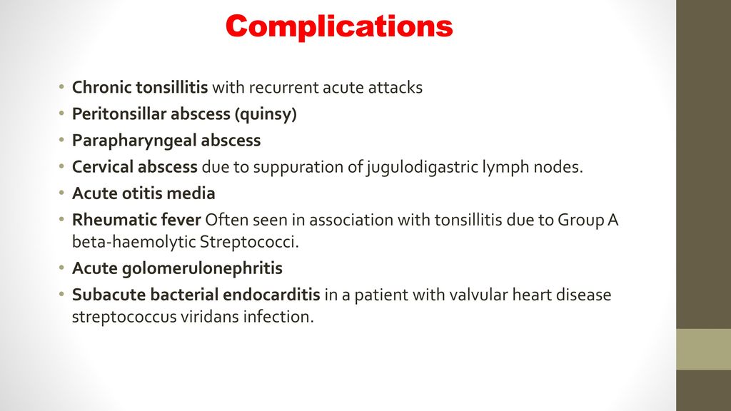 Complications Chronic tonsillitis with recurrent acute attacks