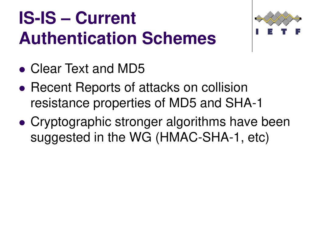 IS-IS – Current Authentication Schemes