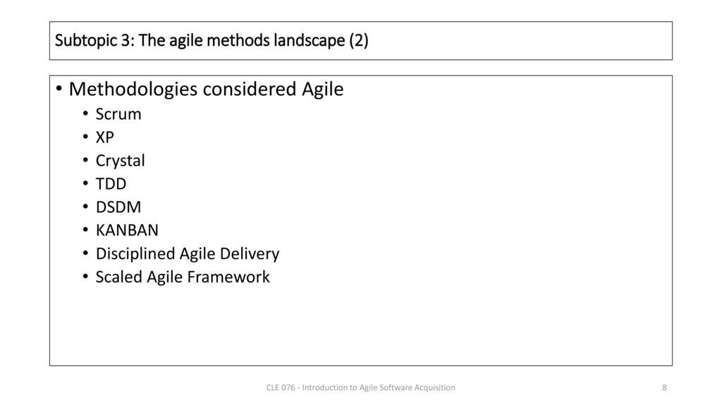 Subtopic 3: The agile methods landscape (2)