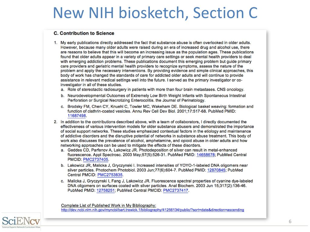 research support nih biosketch