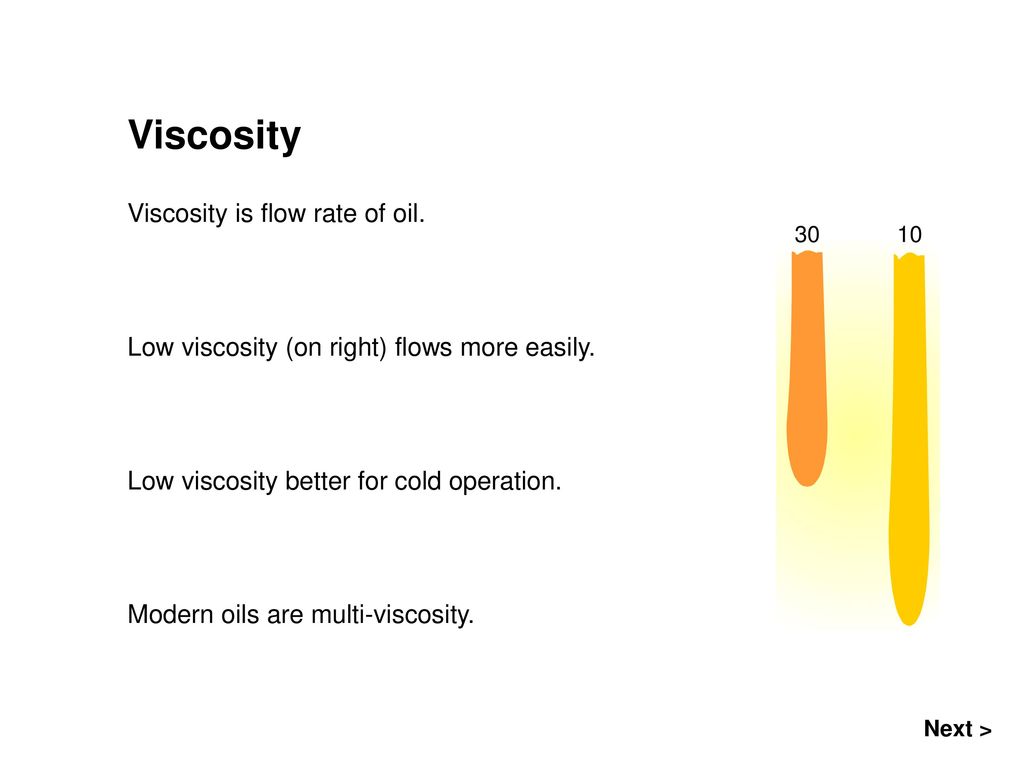 Viscosity Viscosity is flow rate of oil.
