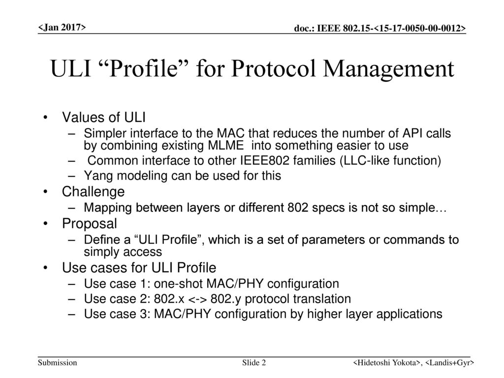 ULI Profile for Protocol Management