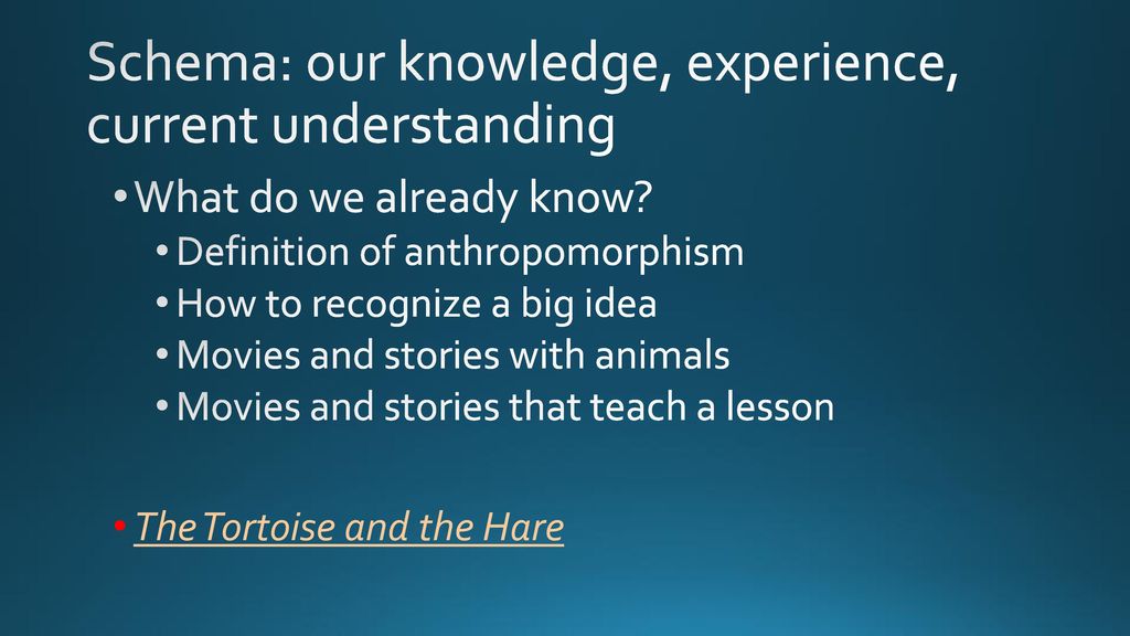 Schema: our knowledge, experience, current understanding