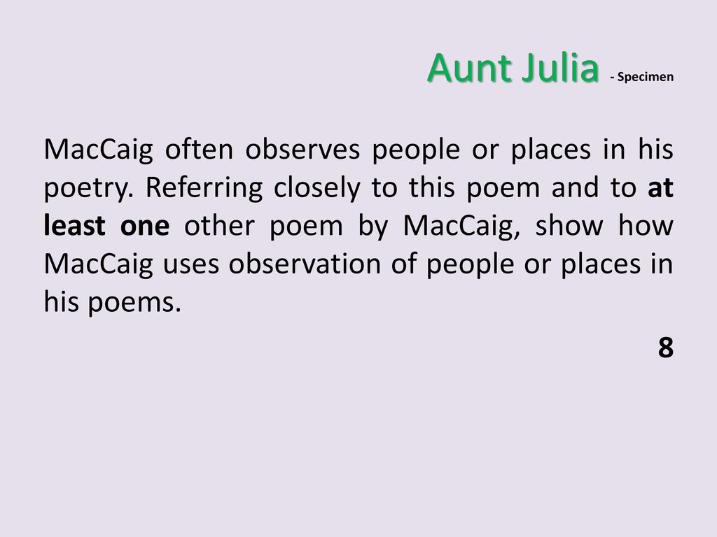Aunt Julia - Specimen