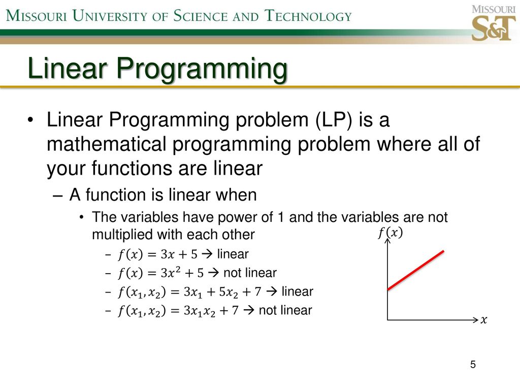 Linear Programming Linear Programming problem (LP) is a mathematical programming problem where all of your functions are linear.