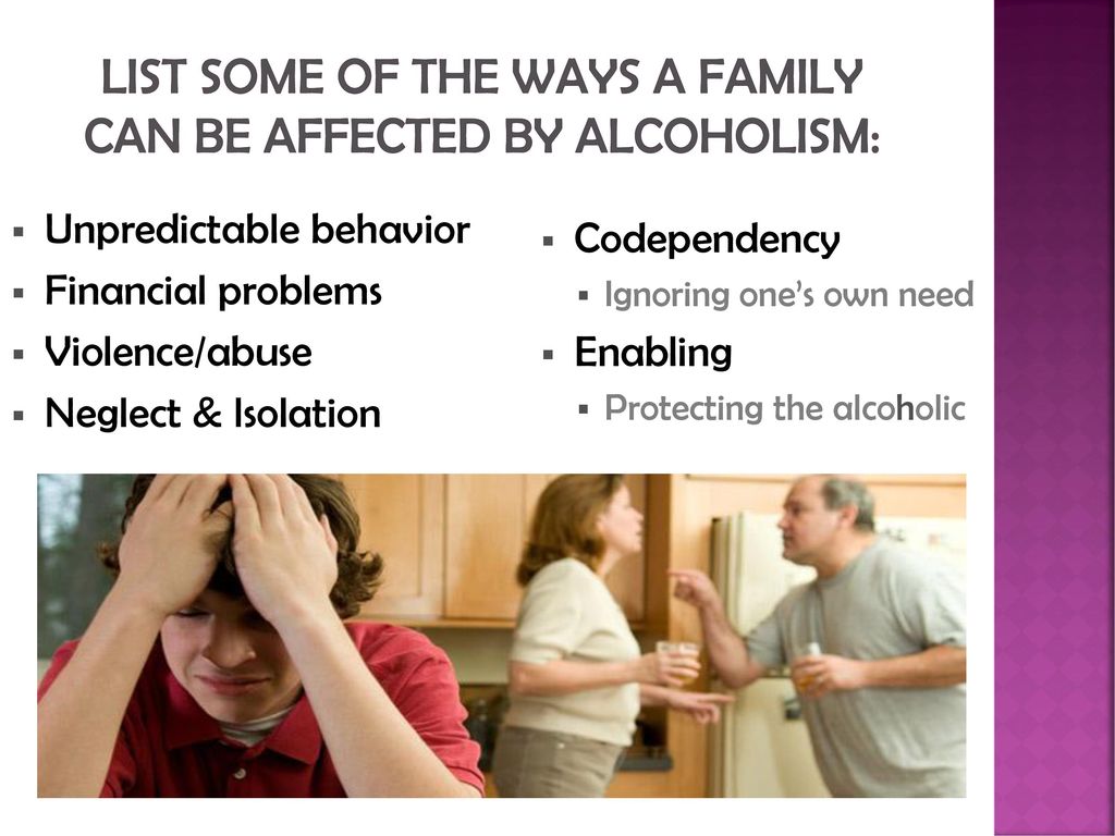 List some of the ways a family can be affected by alcoholism: