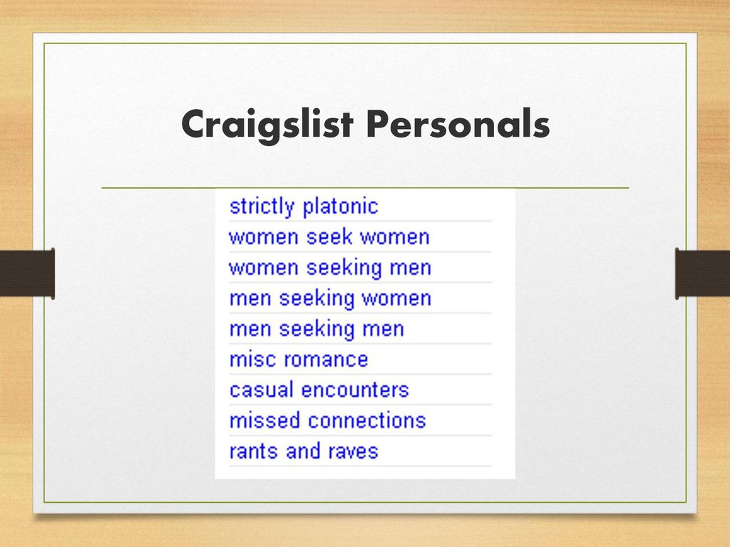 Craigslist Personals.