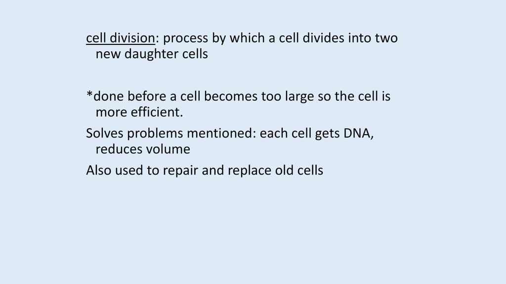 Mitosis notes outline Why cells divide 1. DNA 2. Diffusion Biology Diagrams