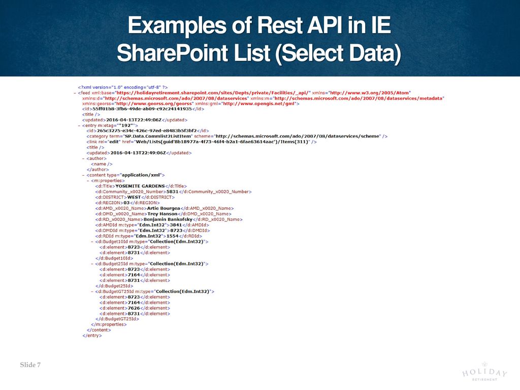Examples of Rest API in IE SharePoint List (Select Data)