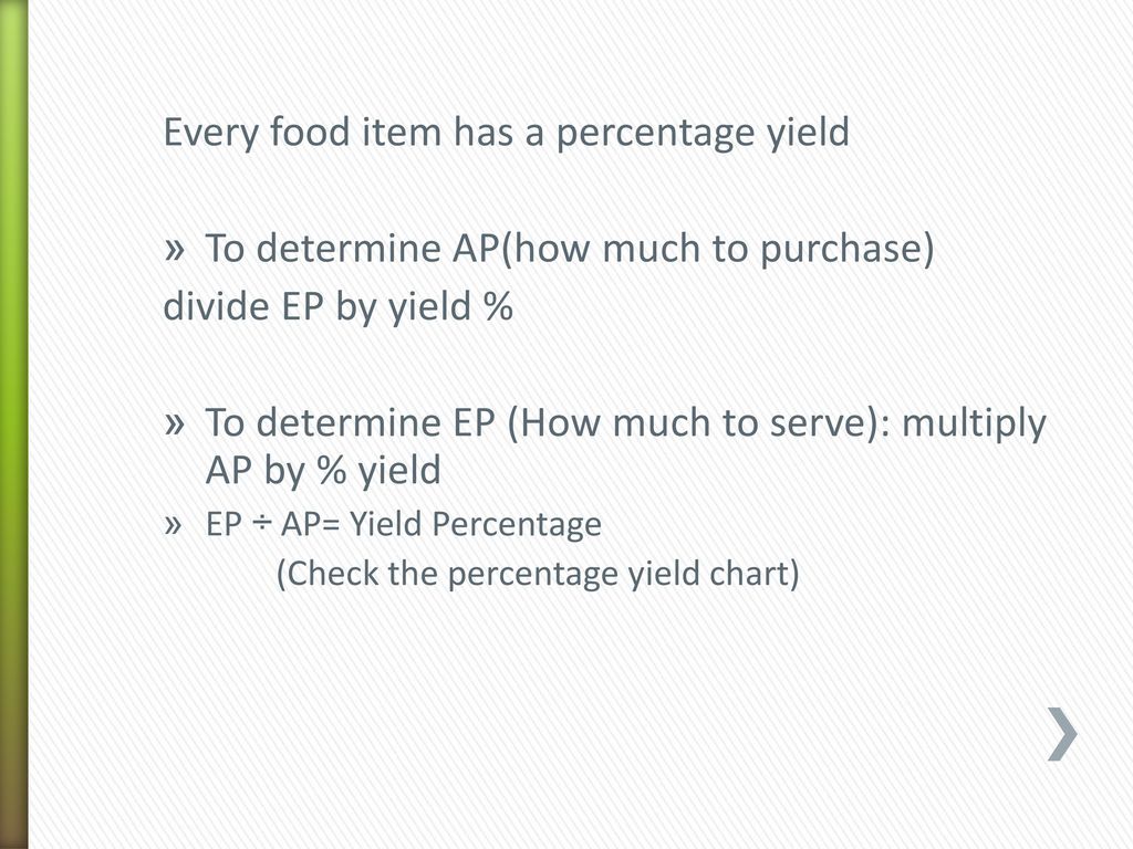 Food Yield Percentage Chart