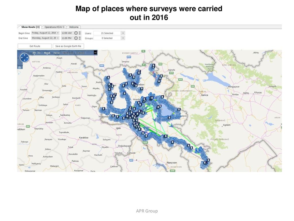 Map of places where surveys were carried out in 2016