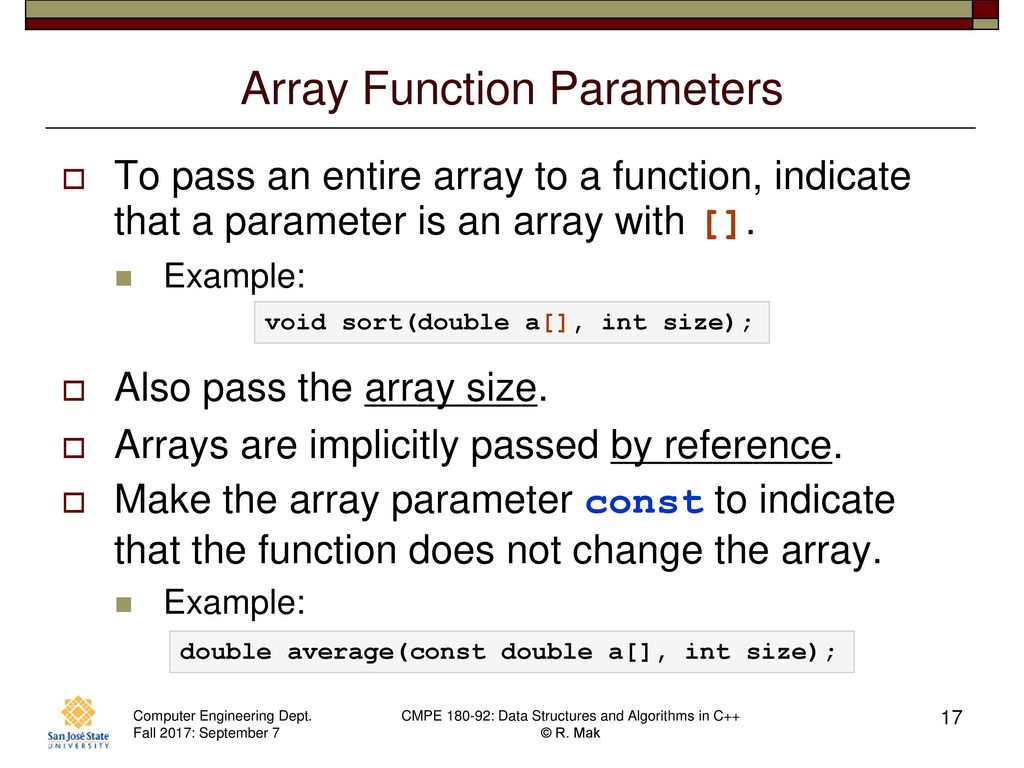 CMPE Data Structures and Algorithms in C++ September 7 Class Meeting ...