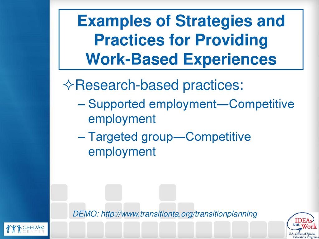 Examples of Strategies and Practices for Providing Work-Based Experiences