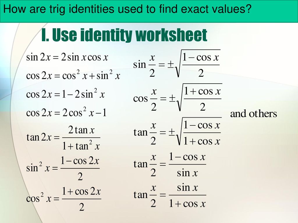 I. Use identity worksheet