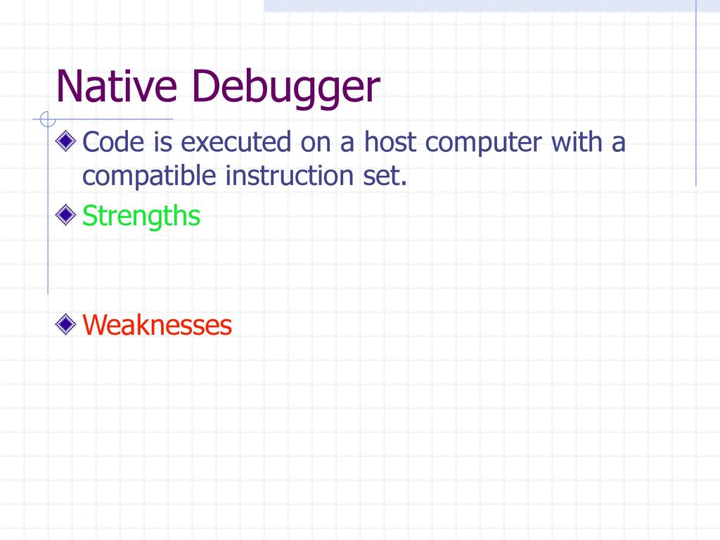 Native Debugger Code is executed on a host computer with a compatible instruction set.
