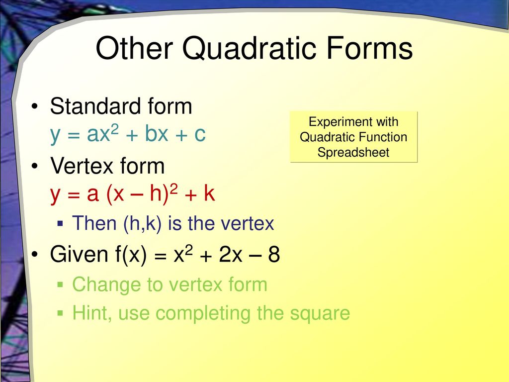 Family Of Quadratic Functions Ppt Download