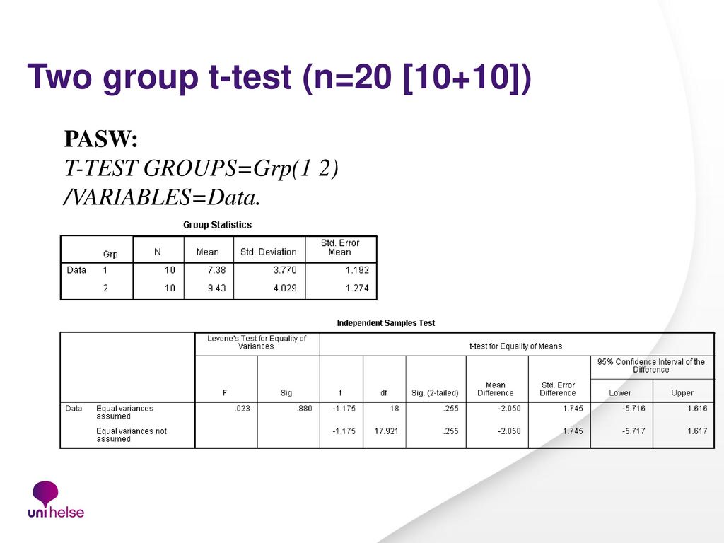 Two group t-test (n=20 [10+10])