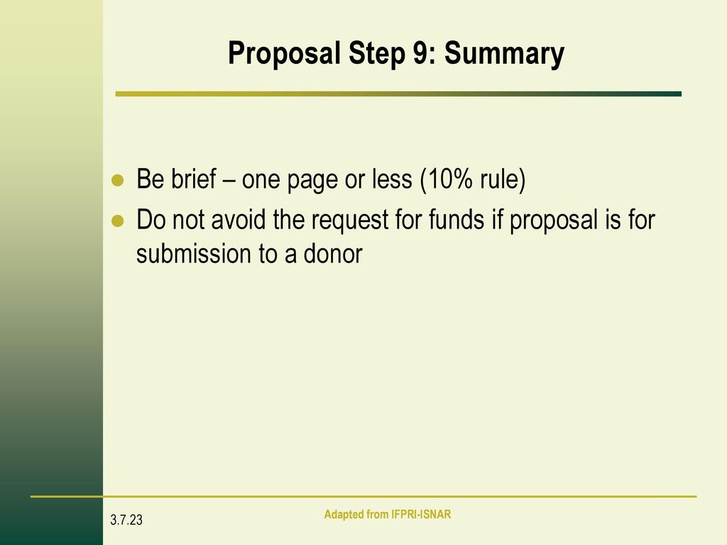 Proposal Step 9: Summary