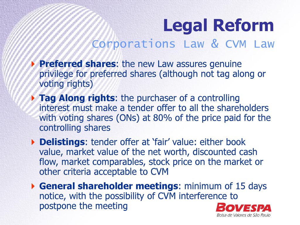 Legal Reform Corporations Law & CVM Law