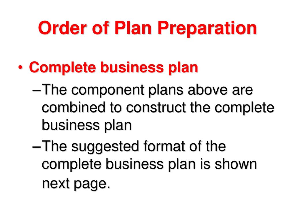 order of a business plan