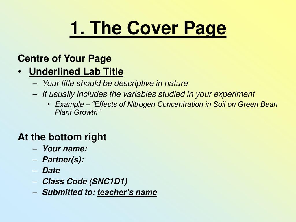 title page for lab report example