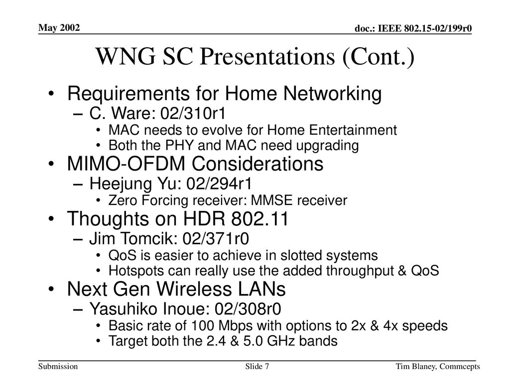 WNG SC Presentations (Cont.)