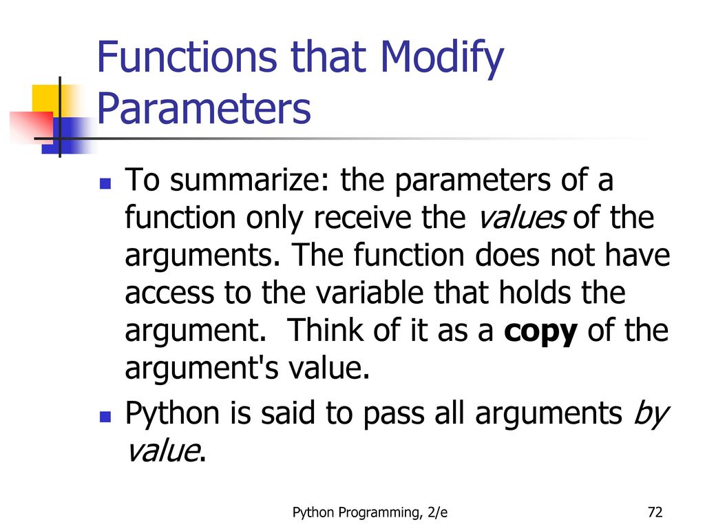 Functions that Modify Parameters
