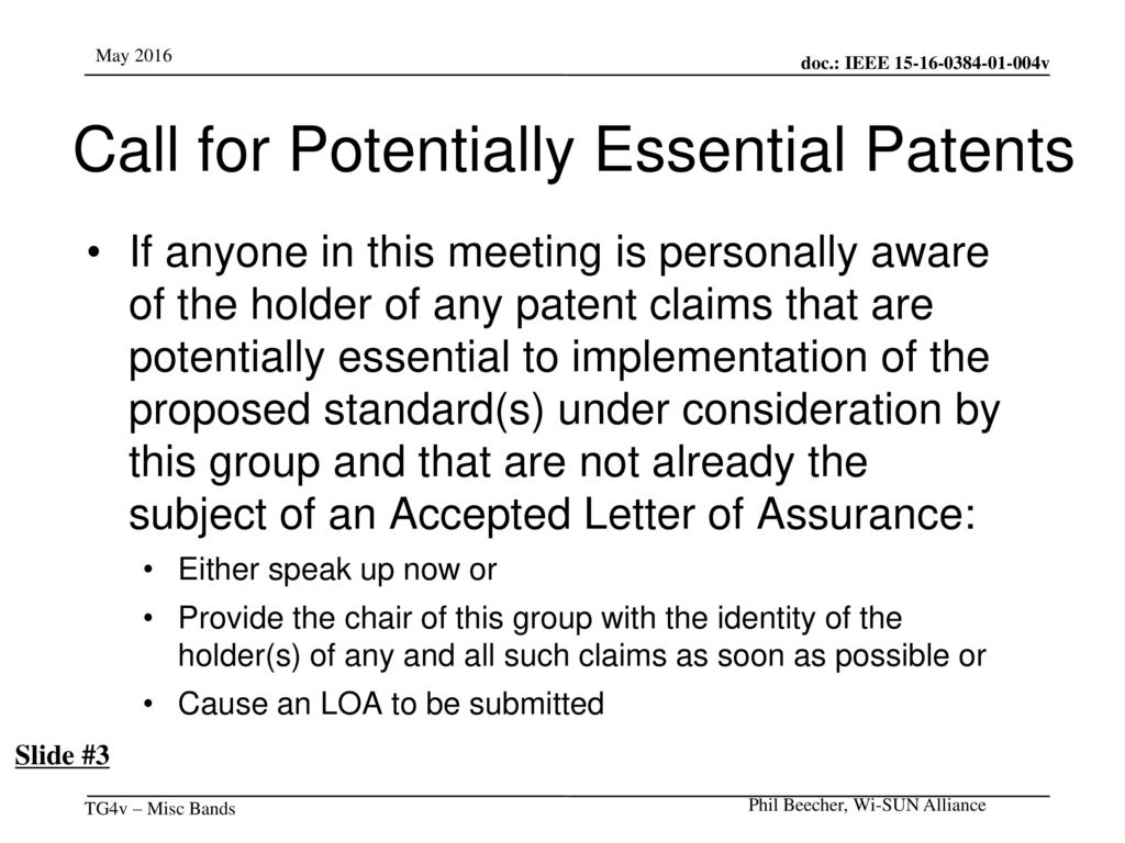 Call for Potentially Essential Patents
